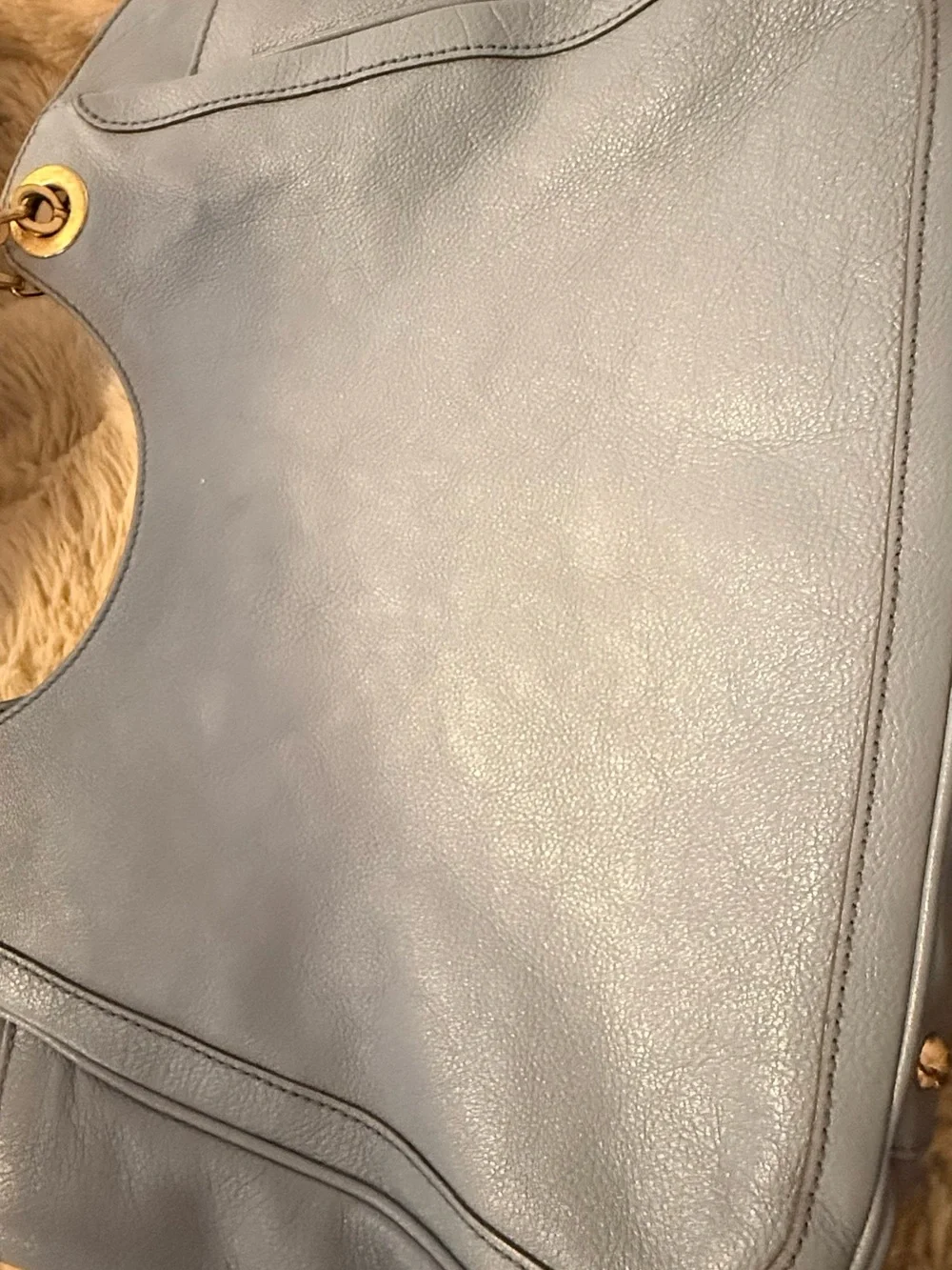 Light Blue Salvatore Ferragamo Leather Tote Bag with Gold Hardware